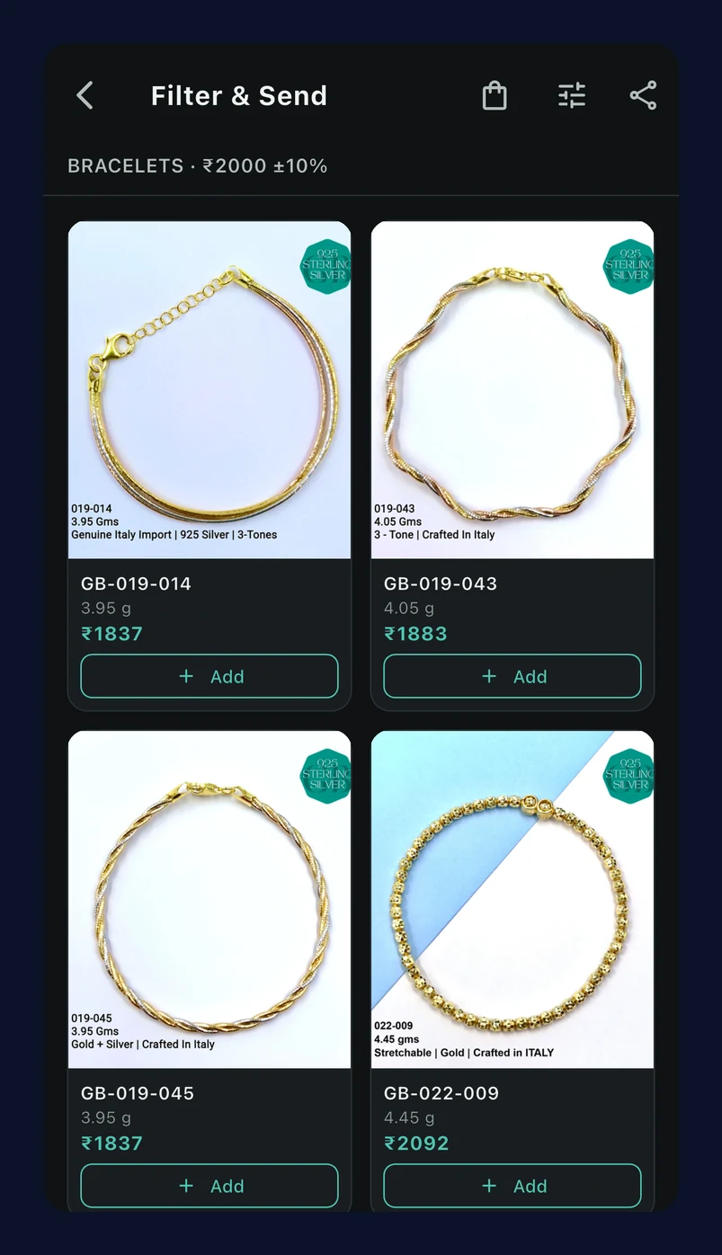 Filter & Send results for bracelets around ₹2,000 plus or minus 10 percent
